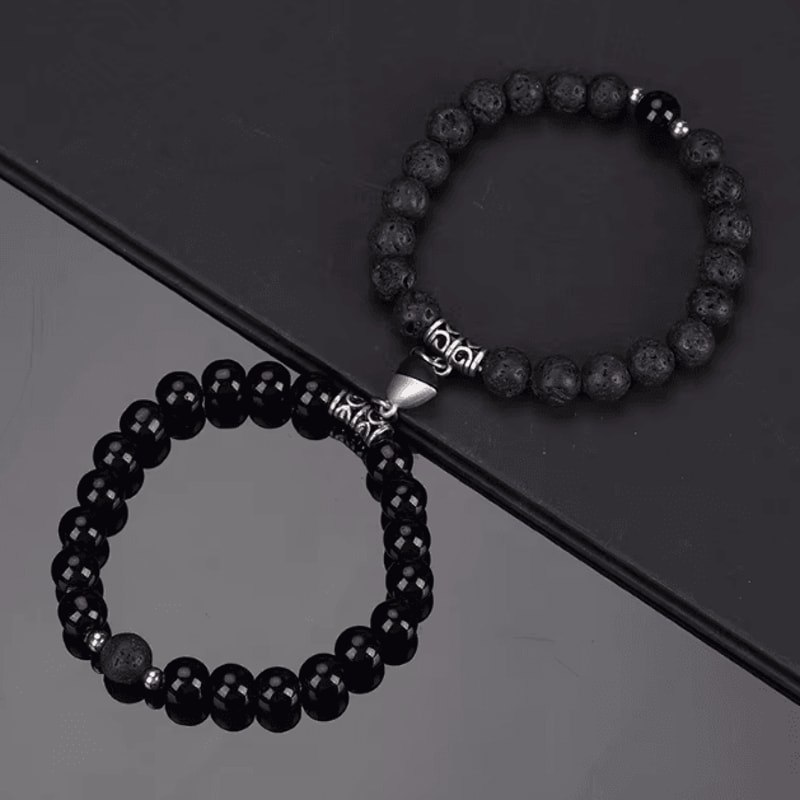 LavaLove 2Pcs Beaded Couple Bracelets Set Natural Stone Heart Magnetic Distance Bracelets Gift 3
