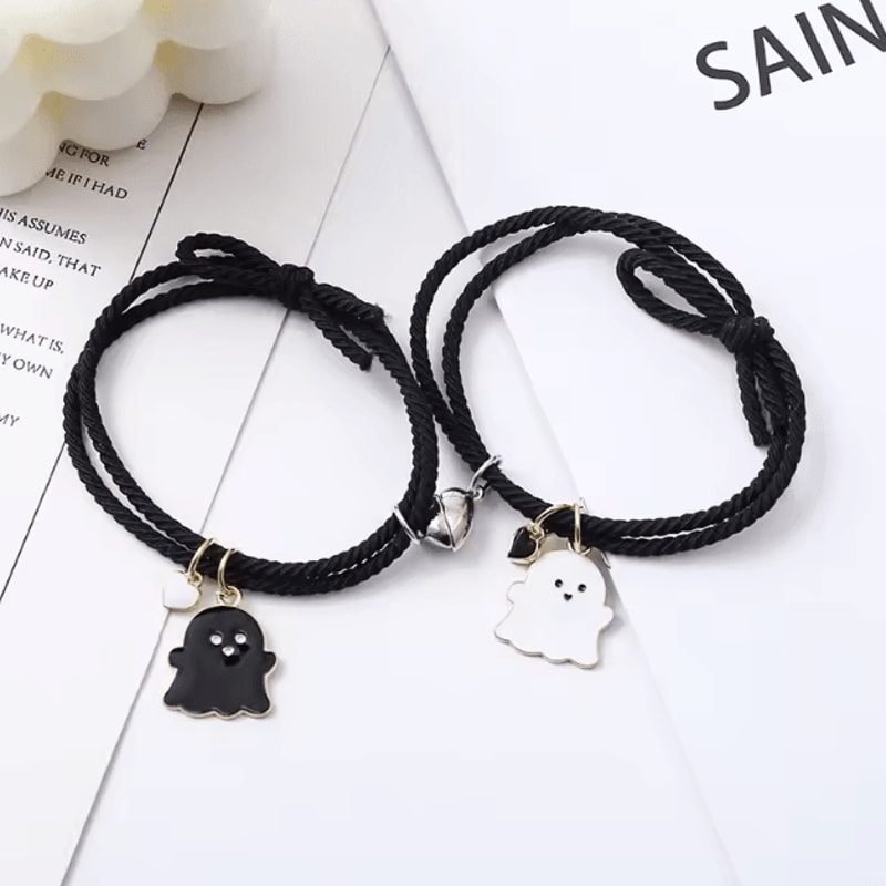 SpookLove Halloween Ghost Couple Bracelets Set Braided Magnetic Heart LongDistance Promise Jewelry 4