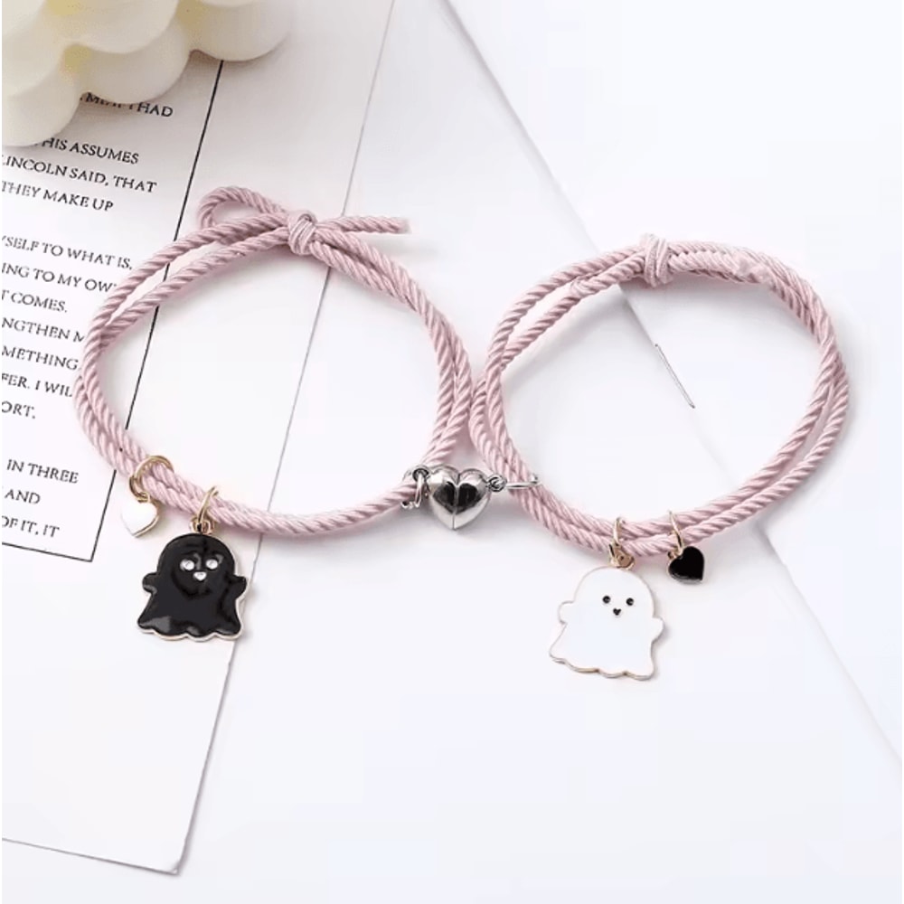 SpookLove Halloween Ghost Couple Bracelets Set Braided Magnetic Heart LongDistance Promise Jewelry 5
