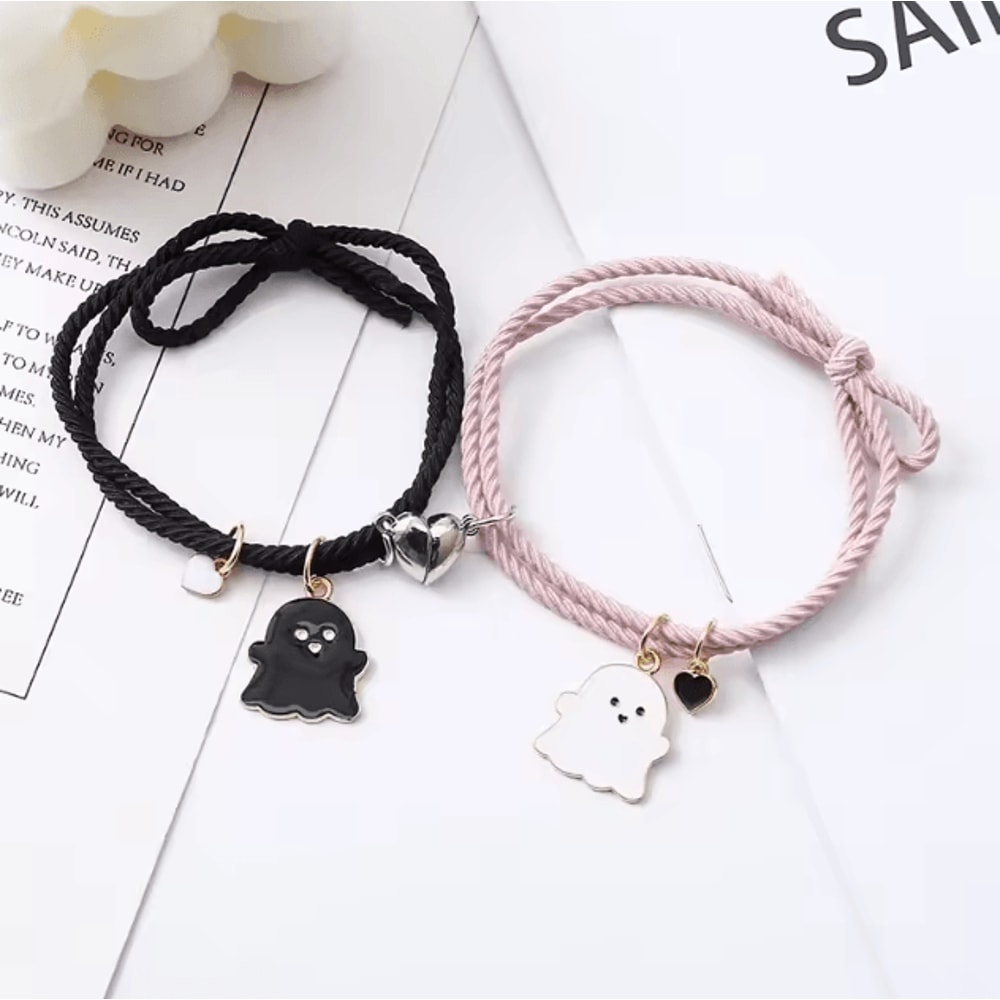 SpookLove Halloween Ghost Couple Bracelets Set Braided Magnetic Heart LongDistance Promise Jewelry 6