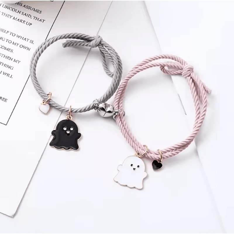 SpookLove Halloween Ghost Couple Bracelets Set Braided Magnetic Heart LongDistance Promise Jewelry 7