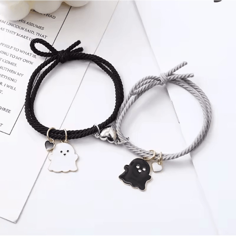 SpookLove Halloween Ghost Couple Bracelets Set Braided Magnetic Heart LongDistance Promise Jewelry 8