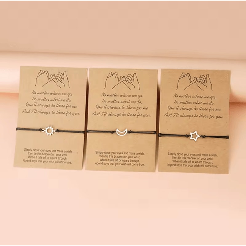 FriendLink 3PCS Friendship Bracelet Set Long Distance Promise Cards Gift For Best Friends Sisters 6