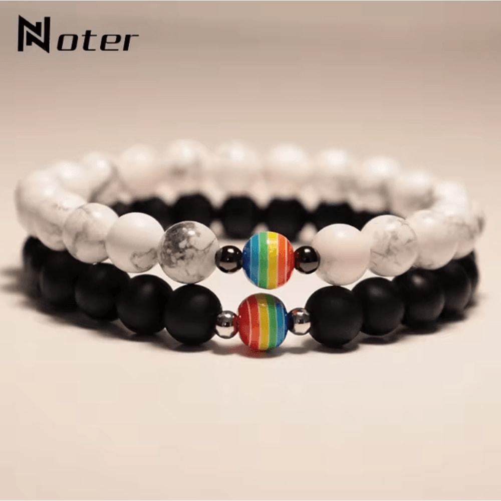FrostAura Natural Stone Bracelet Rainbow LGBT Unisex Couple Bracelet For Distance Meditation 0