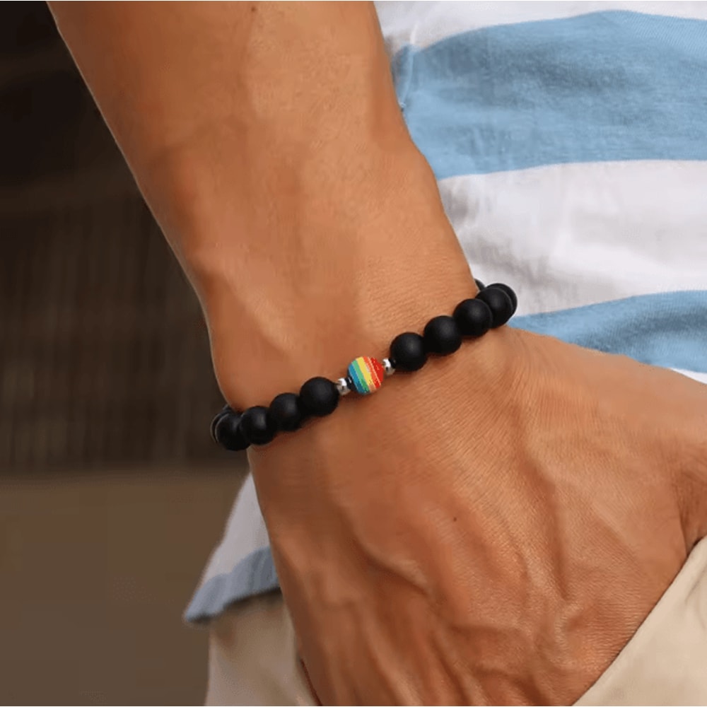 FrostAura Natural Stone Bracelet Rainbow LGBT Unisex Couple Bracelet For Distance Meditation 1
