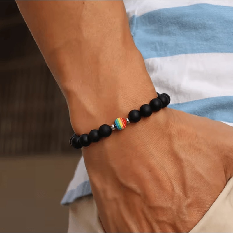 FrostAura Natural Stone Bracelet Rainbow LGBT Unisex Couple Bracelet For Distance Meditation 1