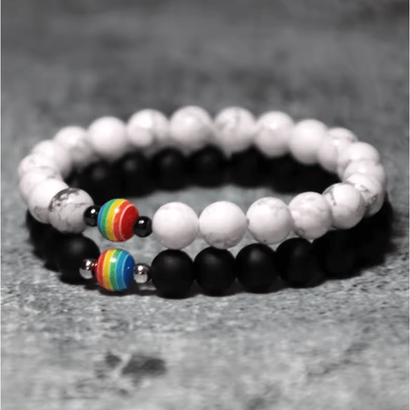 FrostAura Natural Stone Bracelet Rainbow LGBT Unisex Couple Bracelet For Distance Meditation 5