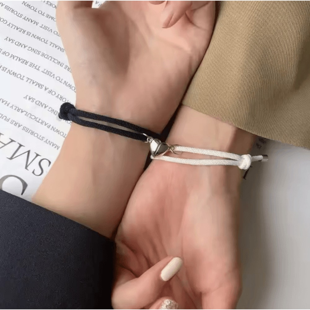 LATS Magnetic Couple Bracelet Set 2Piece Black White Hand Rope Matching Bracelets For Friends Cou 1