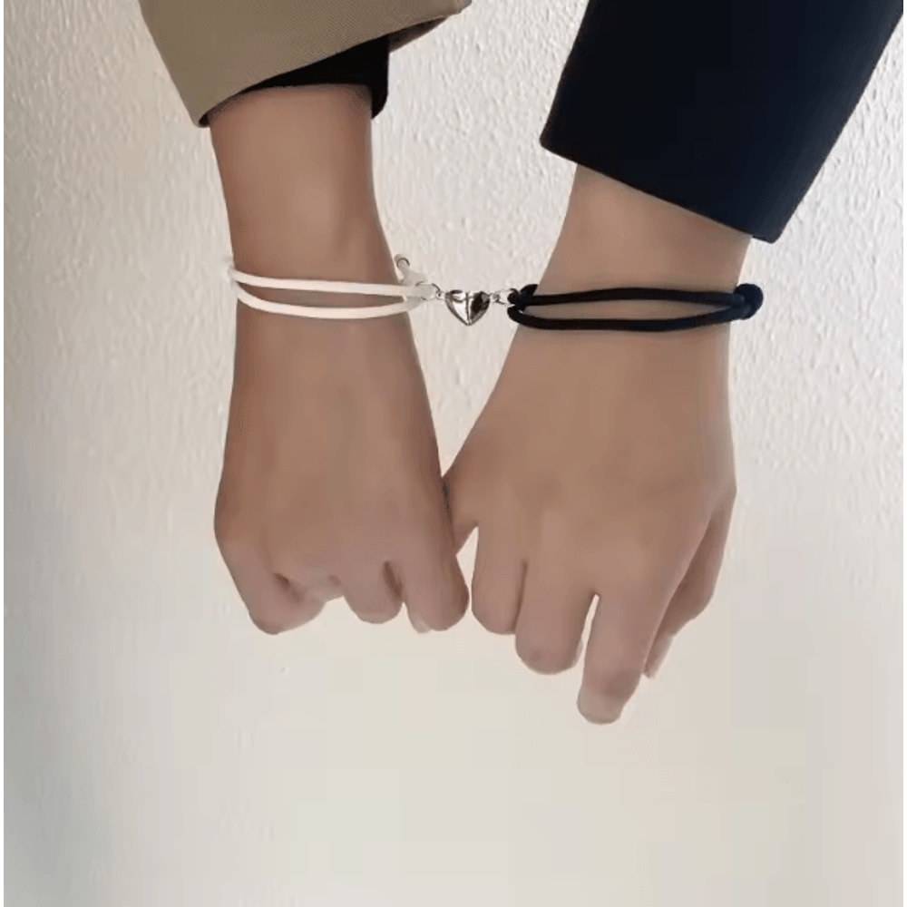 LATS Magnetic Couple Bracelet Set 2Piece Black White Hand Rope Matching Bracelets For Friends Cou 2
