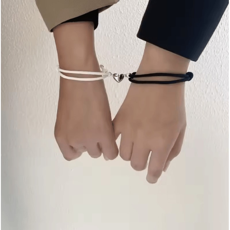 LATS Magnetic Couple Bracelet Set 2Piece Black White Hand Rope Matching Bracelets For Friends Cou 2