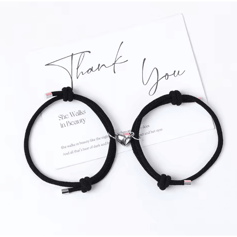 LATS Magnetic Couple Bracelet Set 2Piece Black White Hand Rope Matching Bracelets For Friends Cou 6
