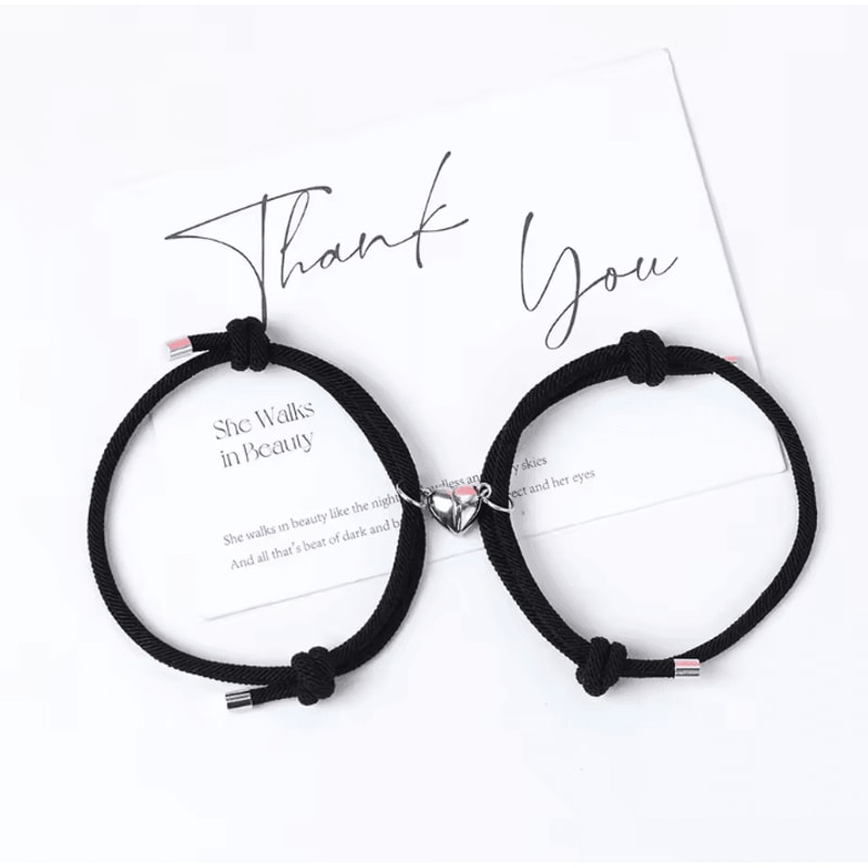 LATS Magnetic Couple Bracelet Set 2Piece Black White Hand Rope Matching Bracelets For Friends Cou 6
