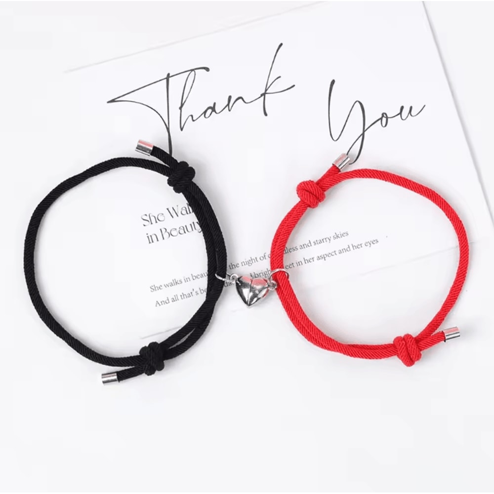 LATS Magnetic Couple Bracelet Set 2Piece Black White Hand Rope Matching Bracelets For Friends Cou 7