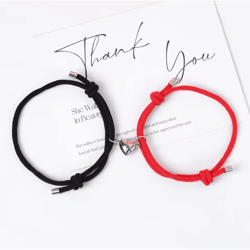 LATS Magnetic Couple Bracelet Set 2Piece Black White Hand Rope Matching Bracelets For Friends Cou 7