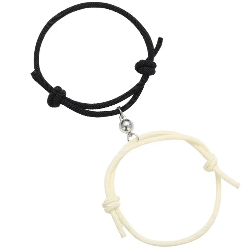LATS Magnetic Couple Bracelet Set 2Piece Black White Hand Rope Matching Bracelets For Friends Cou 10