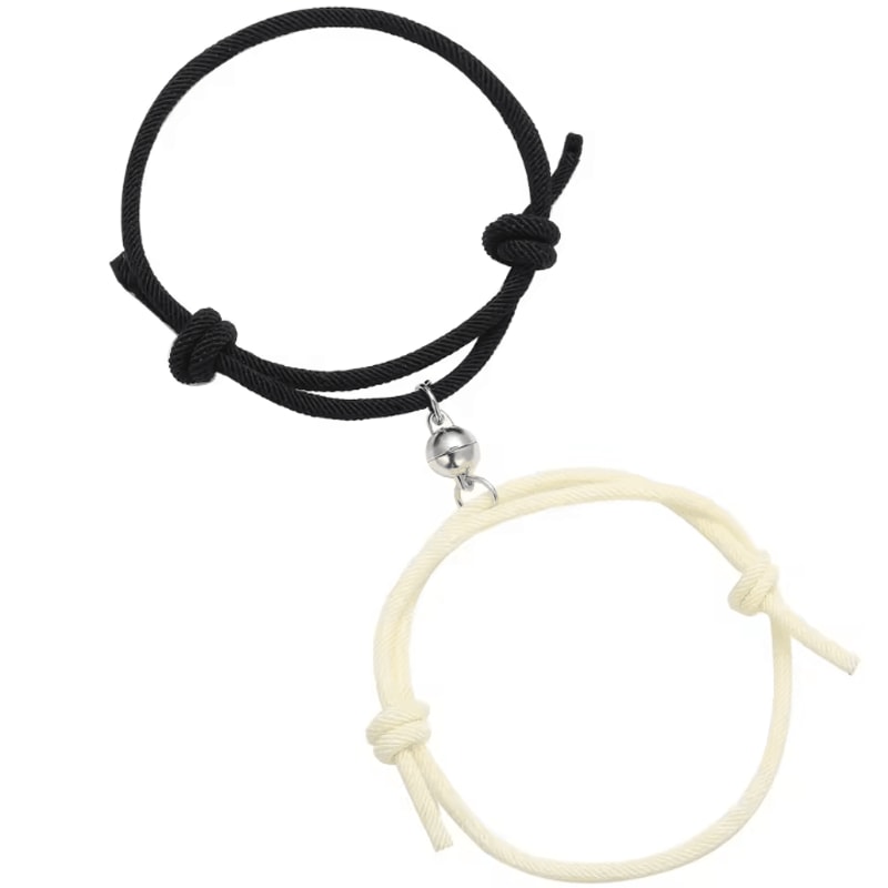 LATS Magnetic Couple Bracelet Set 2Piece Black White Hand Rope Matching Bracelets For Friends Cou 10
