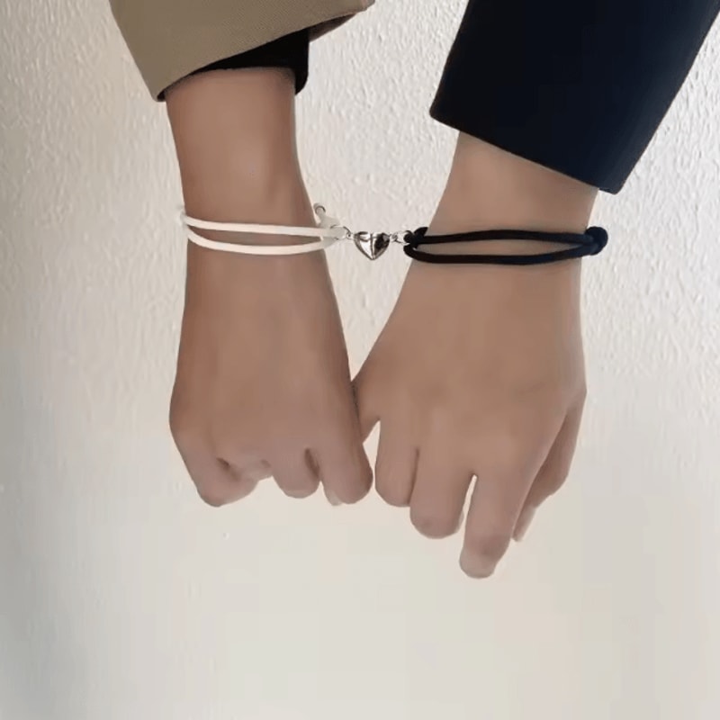 LATS Magnetic Couple Bracelet Set 2Piece Black White Hand Rope Matching Bracelets For Friends Cou 5