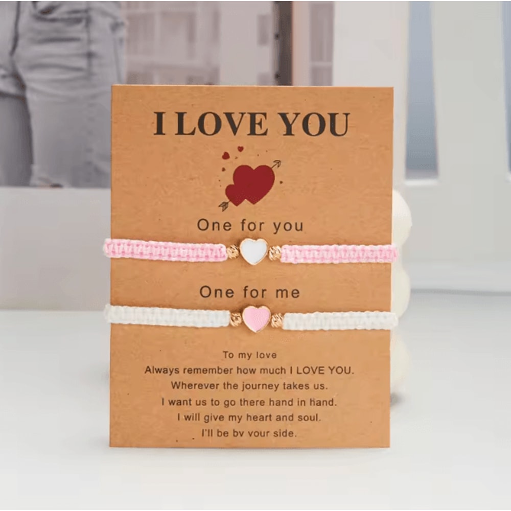 HeartBond 2Pcs Matching Bracelets Set Handwoven Heart LongDistance Couple Friendship Jewelry Gift 9