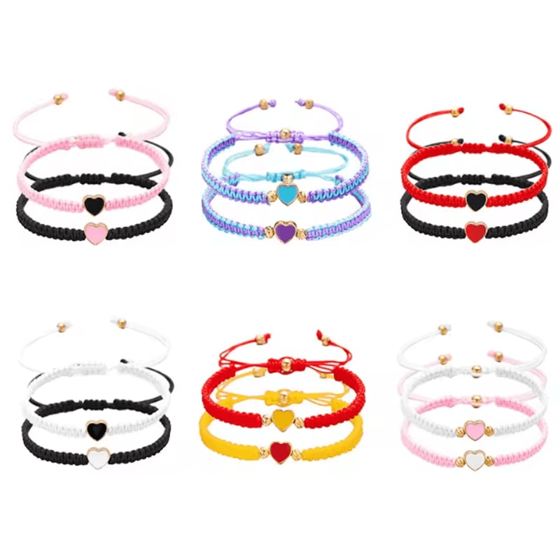 HeartBond 2Pcs Matching Bracelets Set Handwoven Heart LongDistance Couple Friendship Jewelry Gift 1