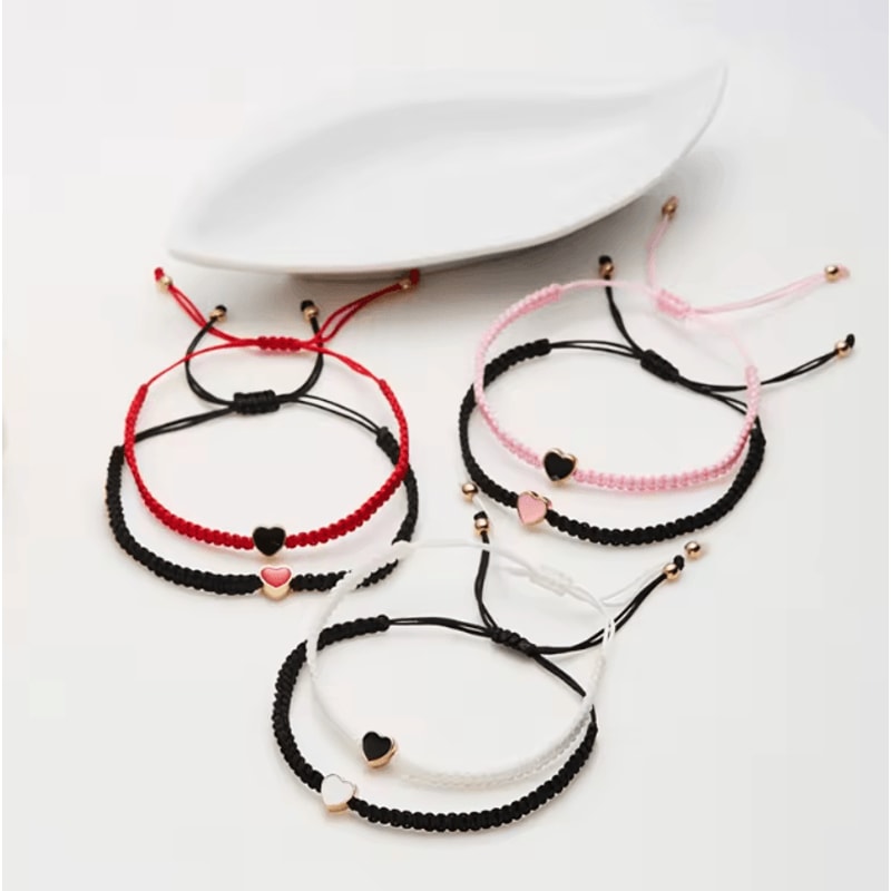 HeartBond 2Pcs Matching Bracelets Set Handwoven Heart LongDistance Couple Friendship Jewelry Gift 2