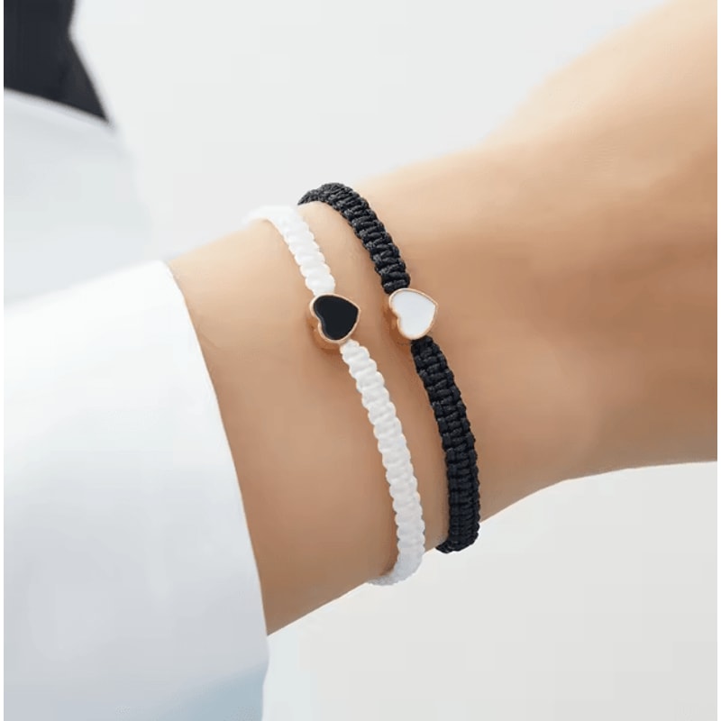 HeartBond 2Pcs Matching Bracelets Set Handwoven Heart LongDistance Couple Friendship Jewelry Gift 3