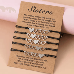 heartsister 5-pcs sisters bracelet set – best friend matching heart long distance gift for girls & women
