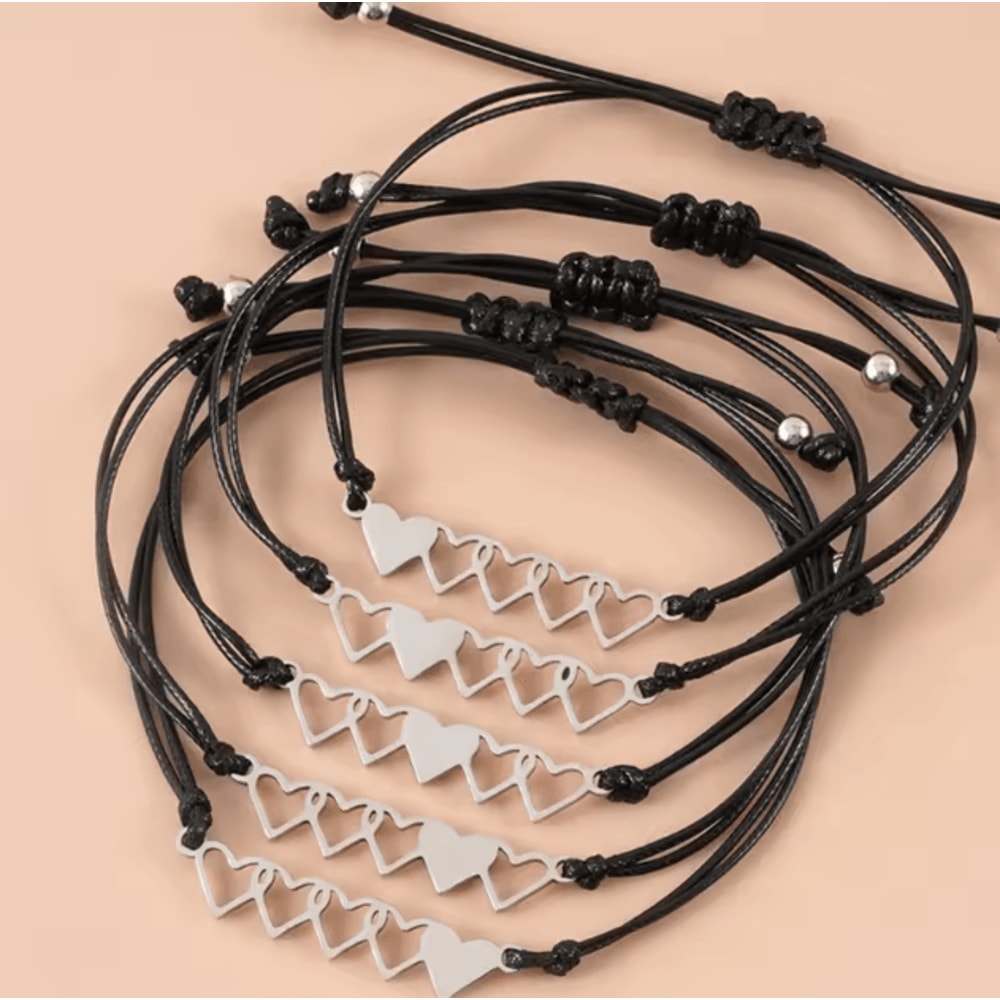 HeartSister 5PCS Sisters Bracelet Set Best Friend Matching Heart Long Distance Gift For Girls Wom 2