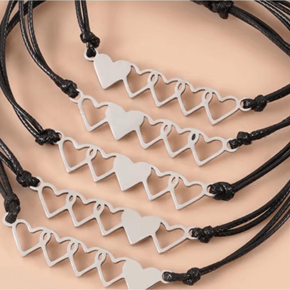 HeartSister 5PCS Sisters Bracelet Set Best Friend Matching Heart Long Distance Gift For Girls Wom 3