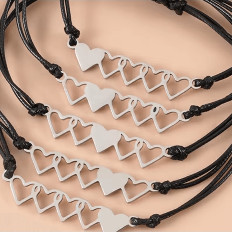 HeartSister 5PCS Sisters Bracelet Set Best Friend Matching Heart Long Distance Gift For Girls Wom 3