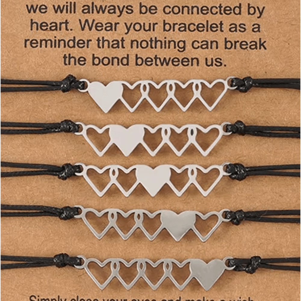 HeartSister 5PCS Sisters Bracelet Set Best Friend Matching Heart Long Distance Gift For Girls Wom 5