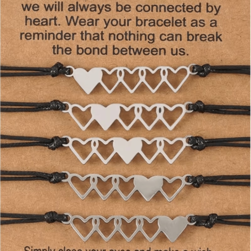 HeartSister 5PCS Sisters Bracelet Set Best Friend Matching Heart Long Distance Gift For Girls Wom 5