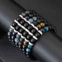elementforce 8 mm natural stone bracelet – onyx & tiger eye energy wristlet for men