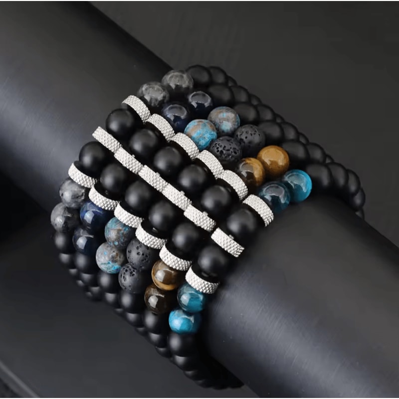 ElementForce 8 Mm Natural Stone Bracelet Onyx Tiger Eye Energy Wristlet For Men 0