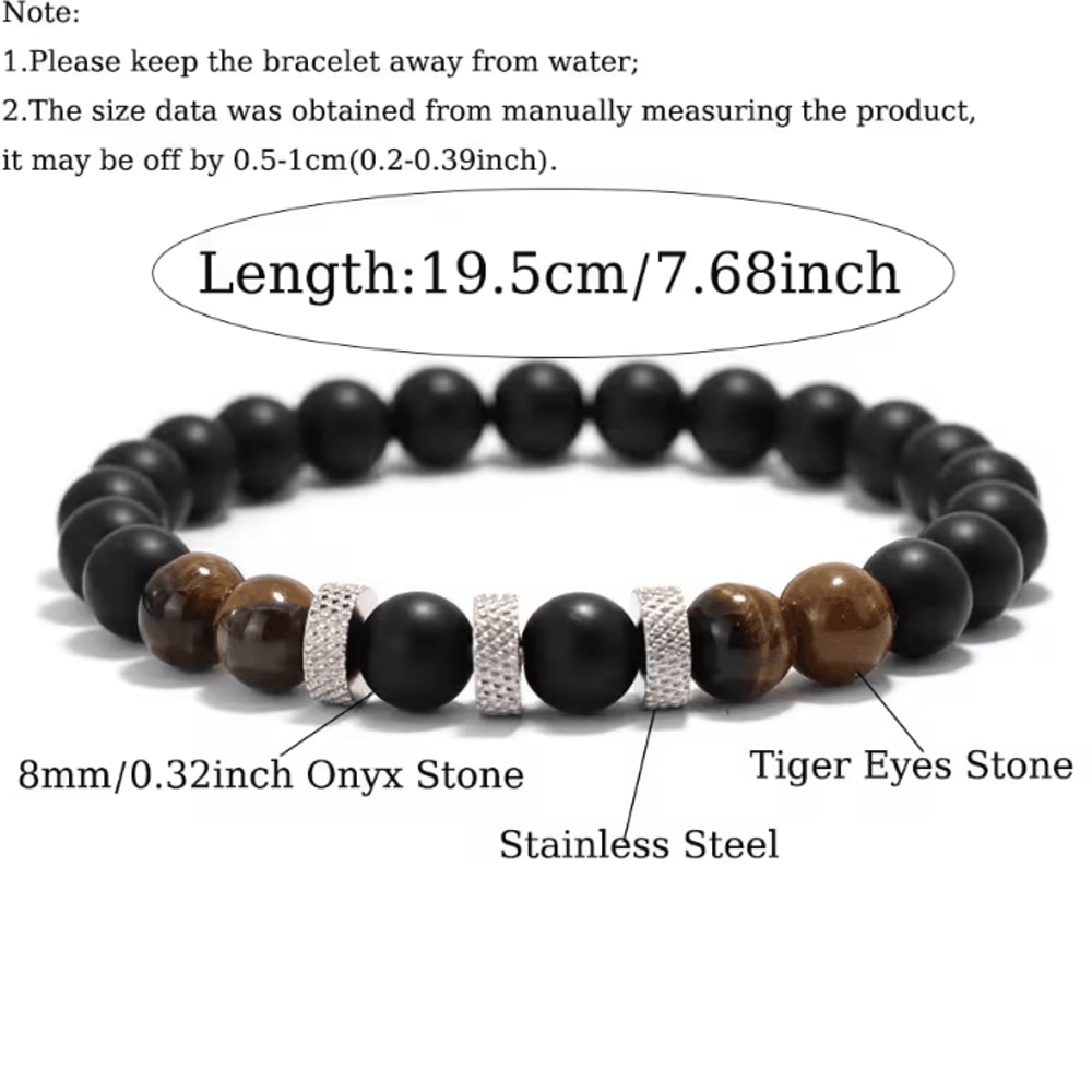 ElementForce 8 Mm Natural Stone Bracelet Onyx Tiger Eye Energy Wristlet For Men 3