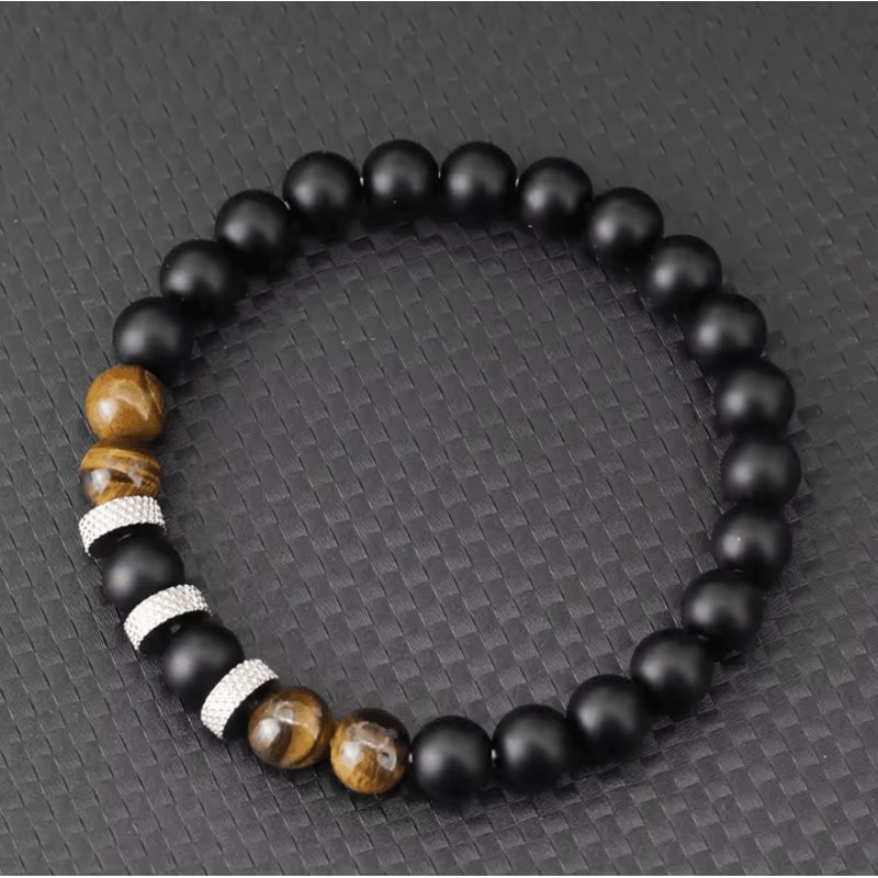 ElementForce 8 Mm Natural Stone Bracelet Onyx Tiger Eye Energy Wristlet For Men 7