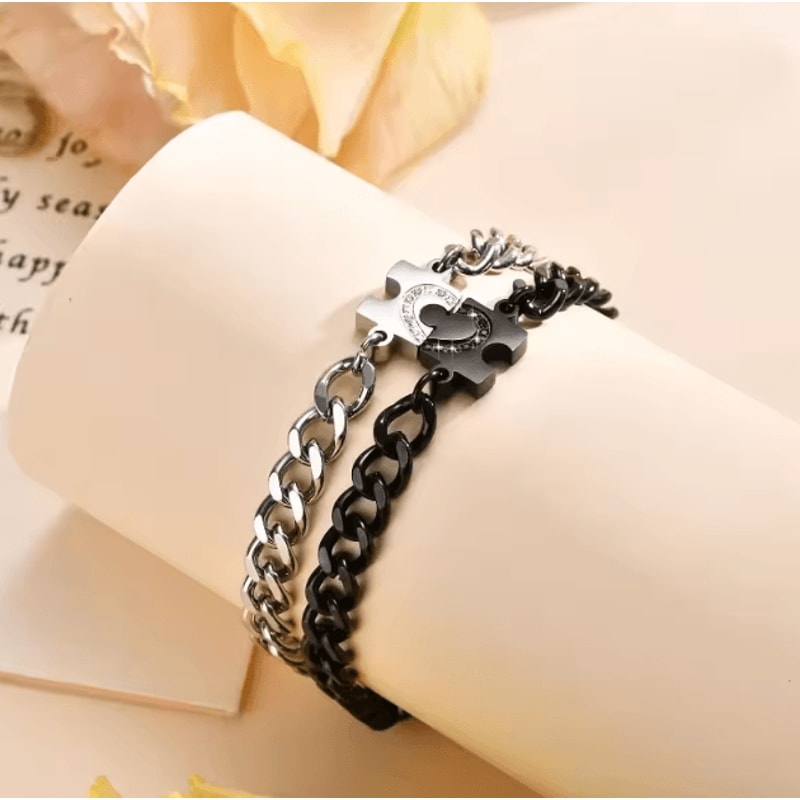 HeartLock Stainless Steel Couple Bracelets Set Puzzle Heart LongDistance Relationship Jewelry For 1