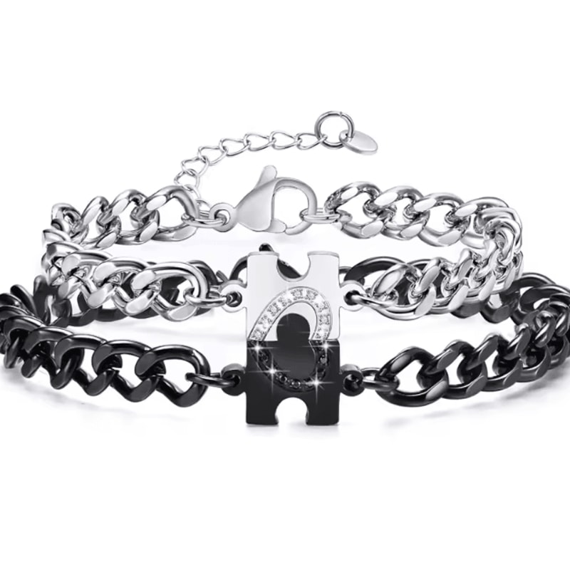 HeartLock Stainless Steel Couple Bracelets Set Puzzle Heart LongDistance Relationship Jewelry For 5