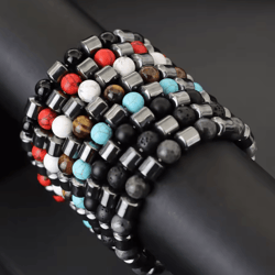 ironcore 8 mm natural stone mens bracelet – hematite, howlite & tiger eye wristlet for everyday style