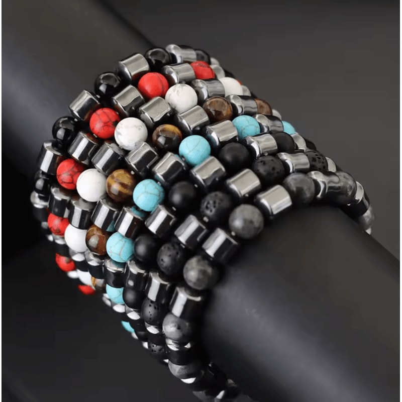 IronCore 8 Mm Natural Stone Mens Bracelet Hematite Howlite Tiger Eye Wristlet For Everyday Style 0