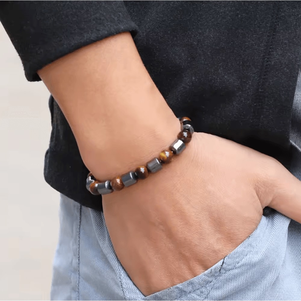IronCore 8 Mm Natural Stone Mens Bracelet Hematite Howlite Tiger Eye Wristlet For Everyday Style 1