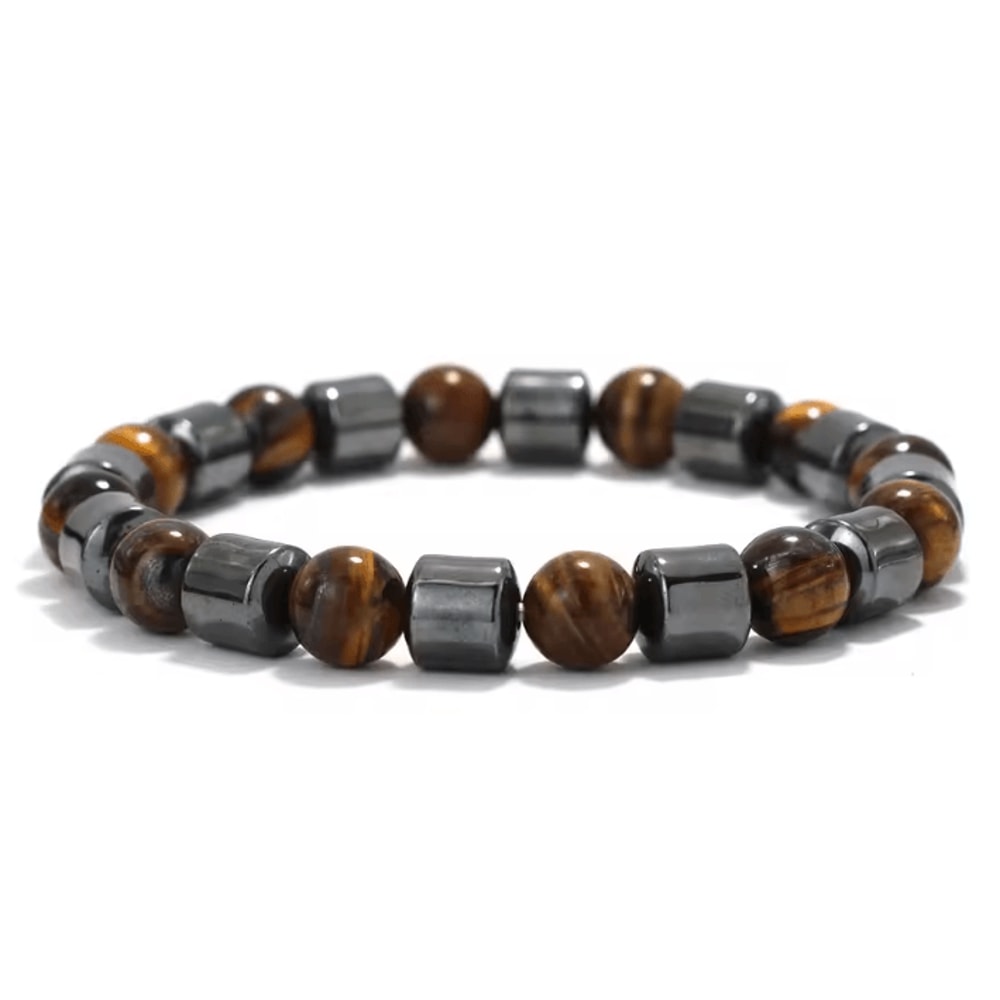 IronCore 8 Mm Natural Stone Mens Bracelet Hematite Howlite Tiger Eye Wristlet For Everyday Style 8