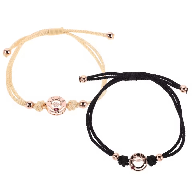 VibeLink Adjustable Vibration Couple Bracelets Set Durable Woven Matching Wristbands For Him Her 0