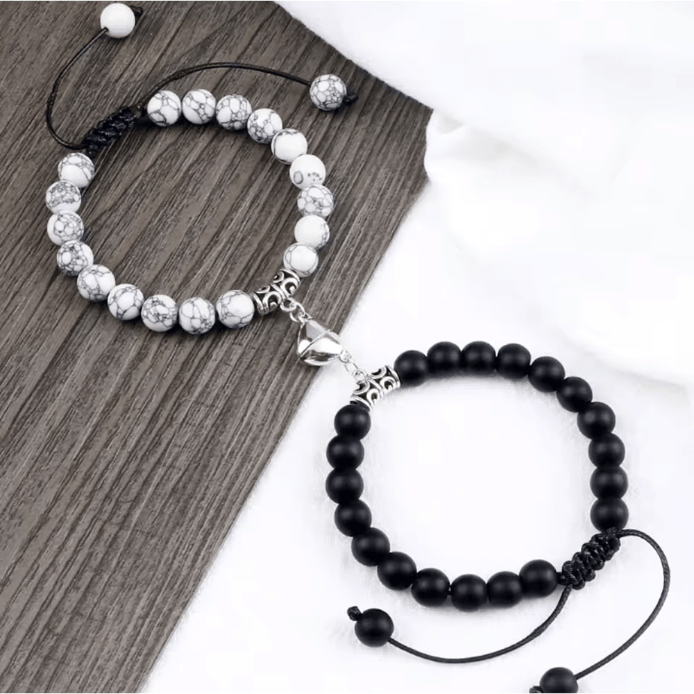 UnityMag Heart Natural Stone Couples Bracelets Adjustable Distance Beads Set For Lovers Friends 0