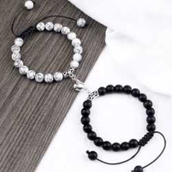 unitymag heart natural stone couples bracelets – adjustable distance beads set for lovers & friends