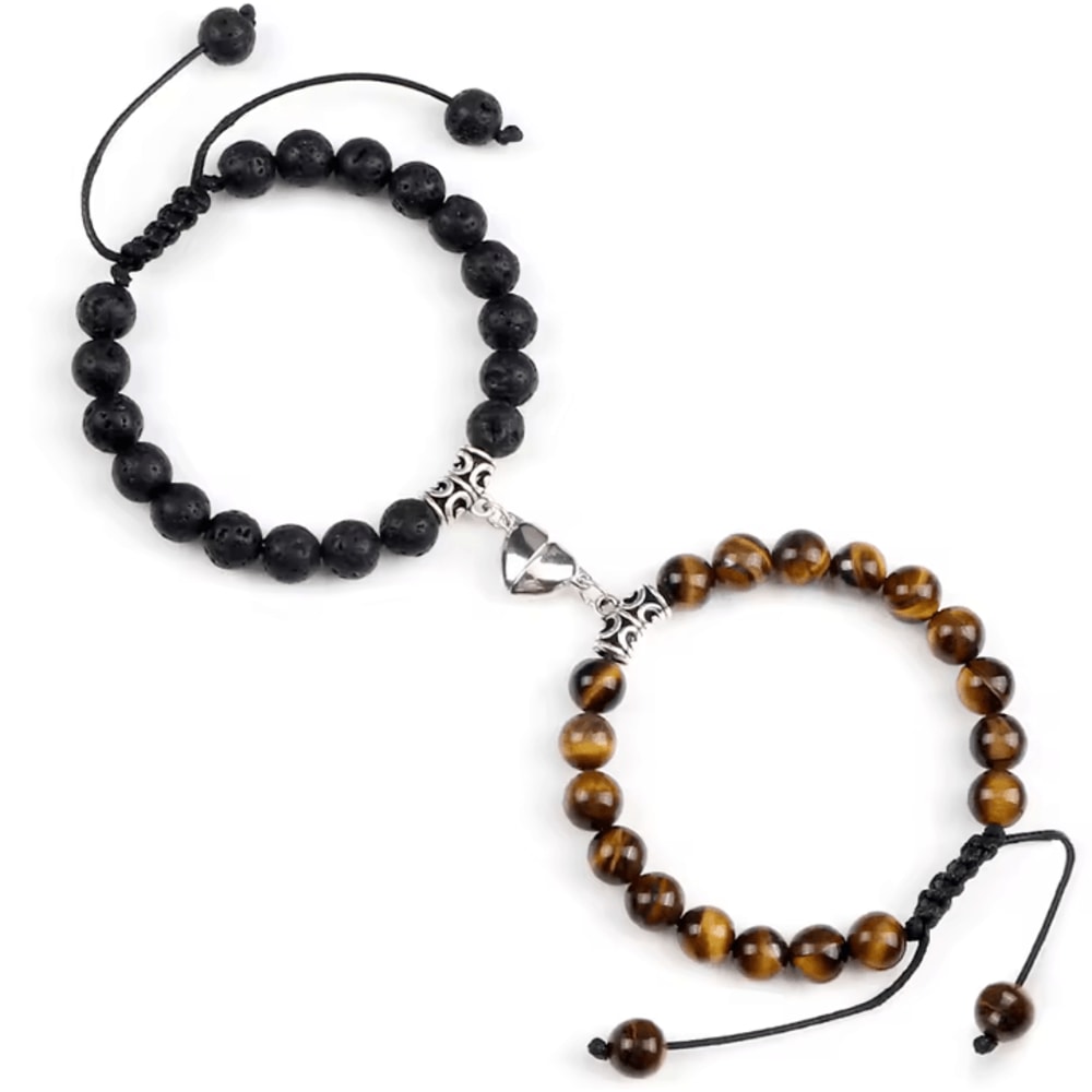 UnityMag Heart Natural Stone Couples Bracelets Adjustable Distance Beads Set For Lovers Friends 10