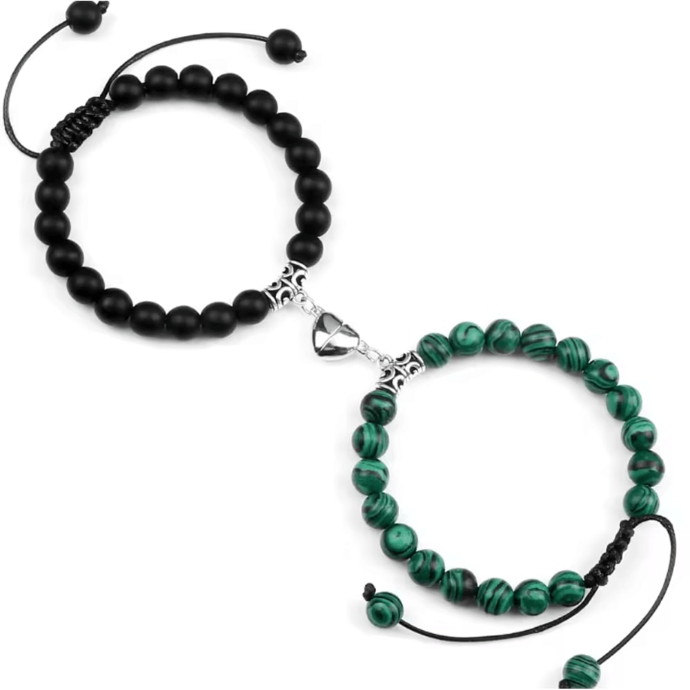 UnityMag Heart Natural Stone Couples Bracelets Adjustable Distance Beads Set For Lovers Friends 12