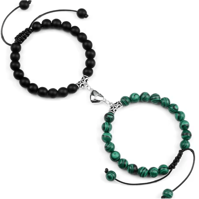 UnityMag Heart Natural Stone Couples Bracelets Adjustable Distance Beads Set For Lovers Friends 12