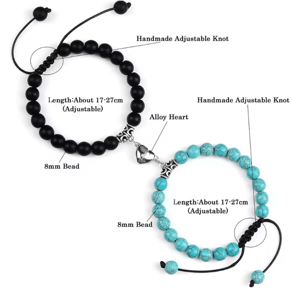 UnityMag Heart Natural Stone Couples Bracelets Adjustable Distance Beads Set For Lovers Friends 4