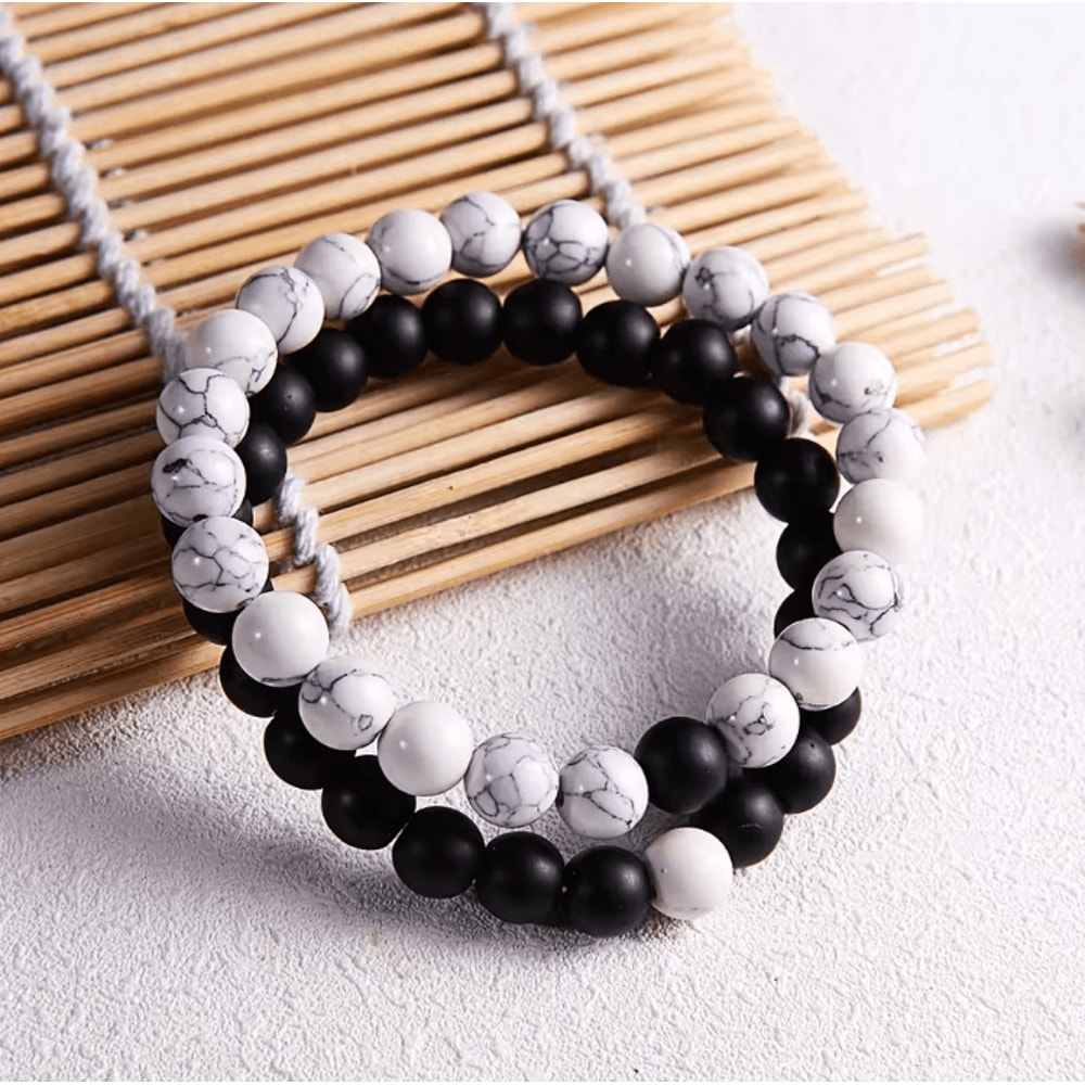 UnityRocks 2Piece Couples Lava Tiger Eye Bracelets Natural Stone Distance Beaded Set For Men Wom 1