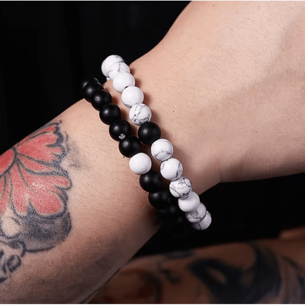 UnityRocks 2Piece Couples Lava Tiger Eye Bracelets Natural Stone Distance Beaded Set For Men Wom 2